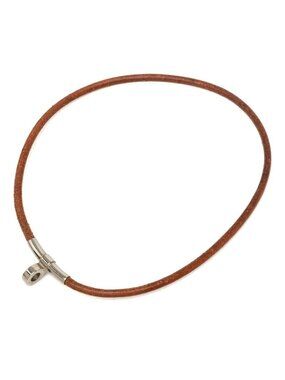 Hermes Double Kelly Choker Bracelet Brown Silver Metal Leather